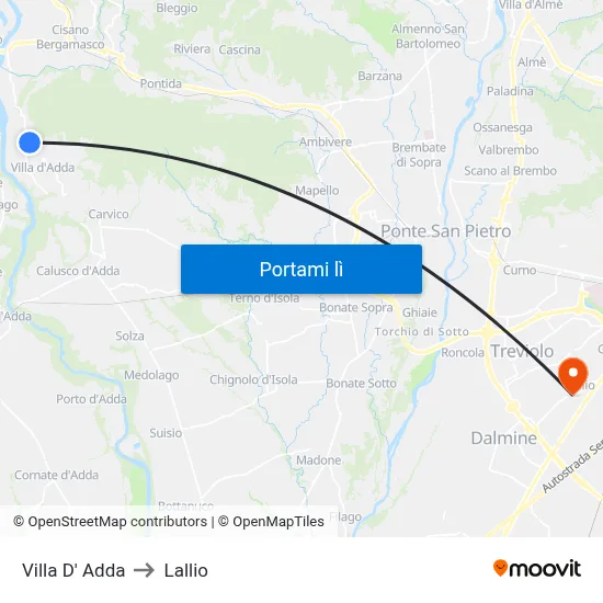Villa D' Adda to Lallio map