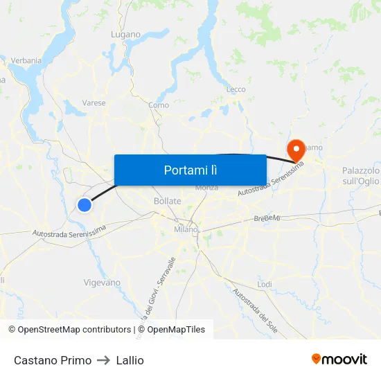 Castano Primo to Lallio map