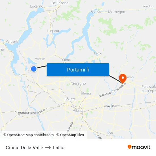 Crosio Della Valle to Lallio map