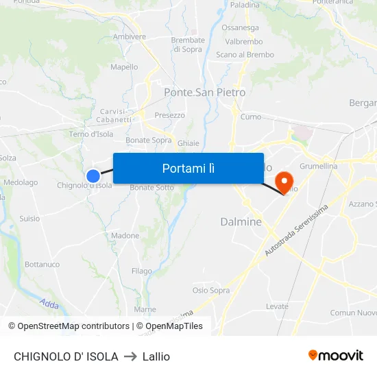 CHIGNOLO D' ISOLA to Lallio map