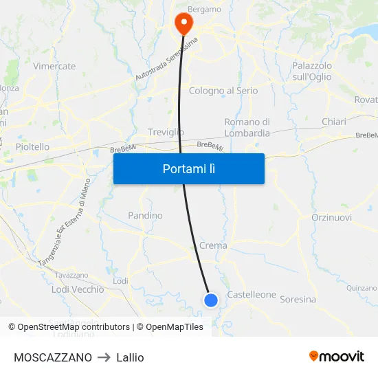MOSCAZZANO to Lallio map