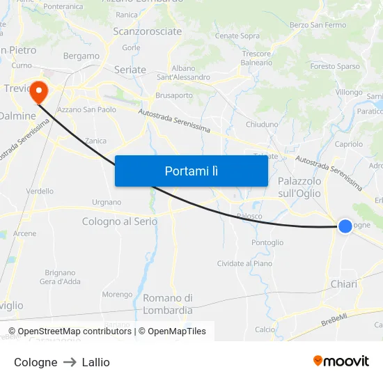 Cologne to Lallio map
