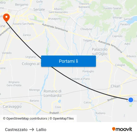 Castrezzato to Lallio map