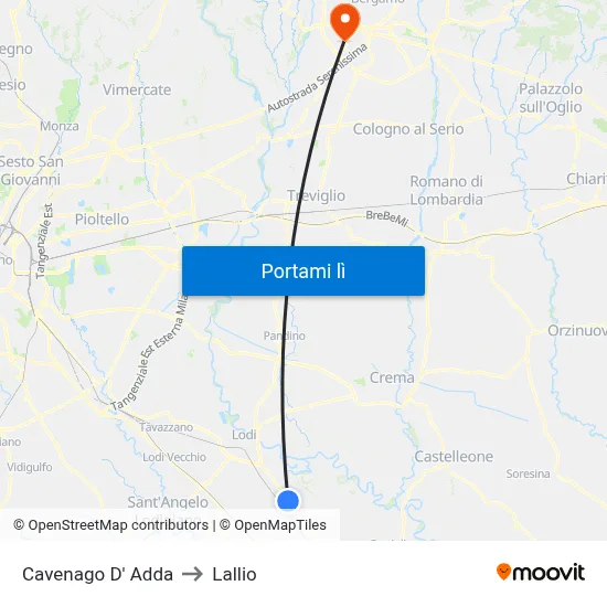 Cavenago D' Adda to Lallio map