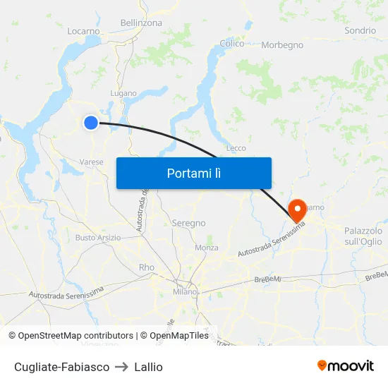 Cugliate-Fabiasco to Lallio map