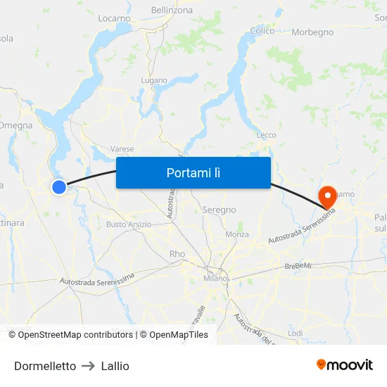 Dormelletto to Lallio map