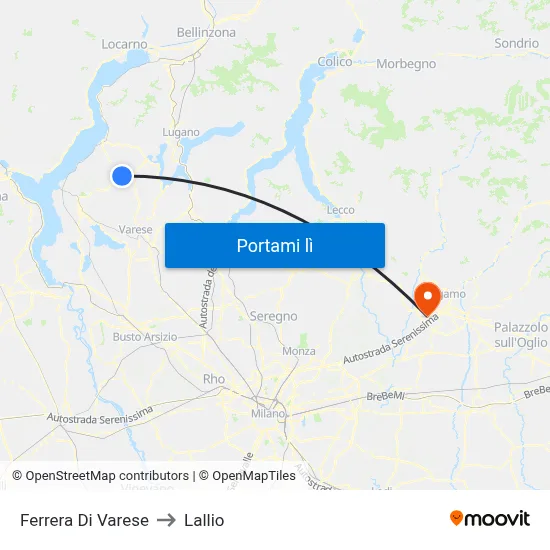 Ferrera Di Varese to Lallio map