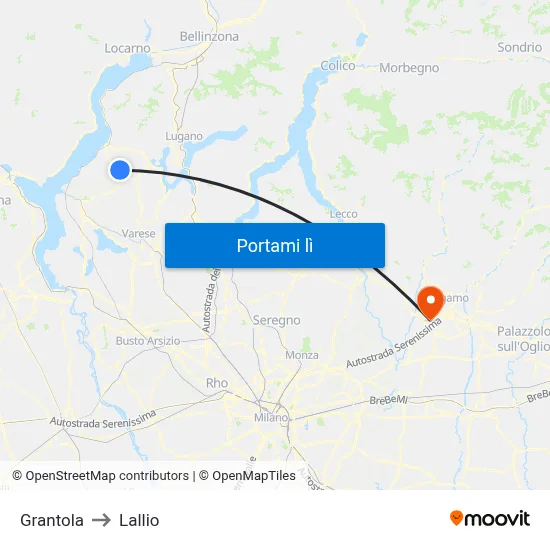 Grantola to Lallio map