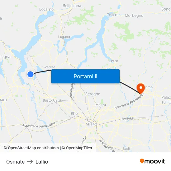Osmate to Lallio map