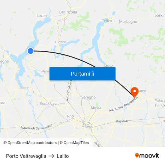 Porto Valtravaglia to Lallio map