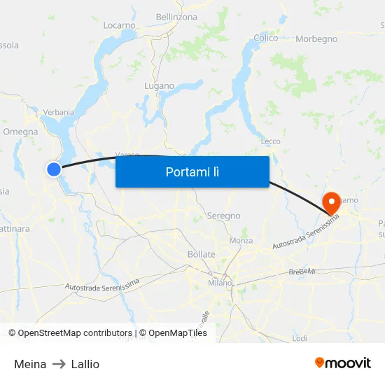 Meina to Lallio map