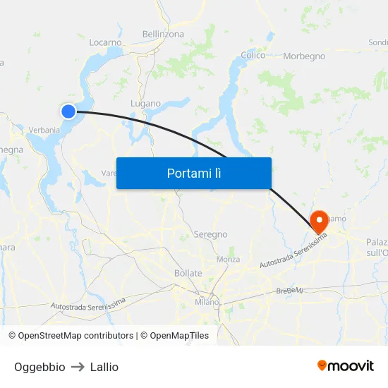 Oggebbio to Lallio map