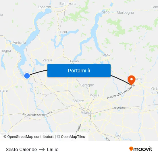 Sesto Calende to Lallio map