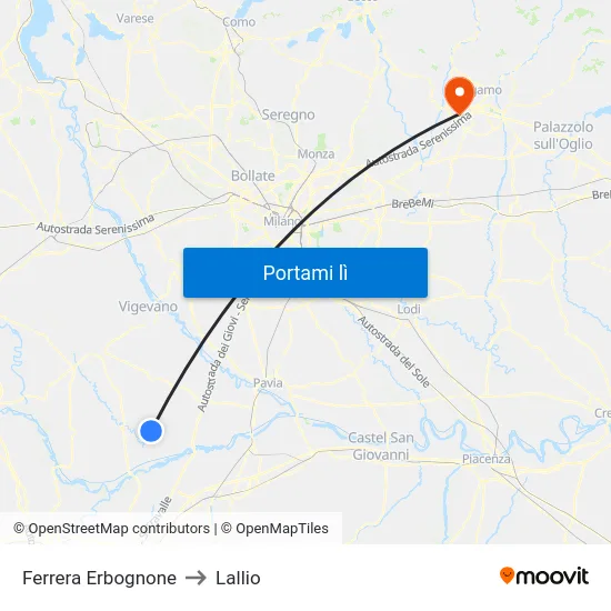 Ferrera Erbognone to Lallio map