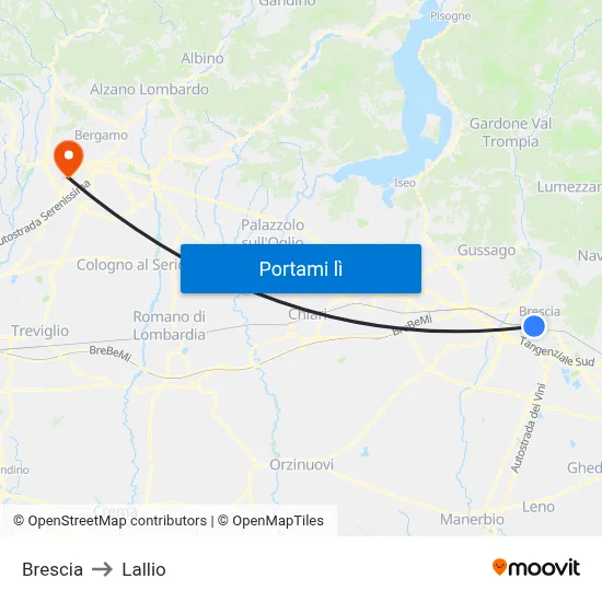 Brescia to Lallio map