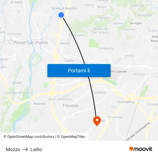 Mozzo to Lallio map