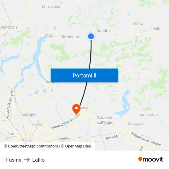Fusine to Lallio map