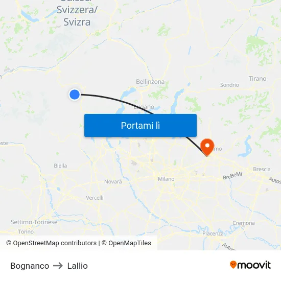 Bognanco to Lallio map