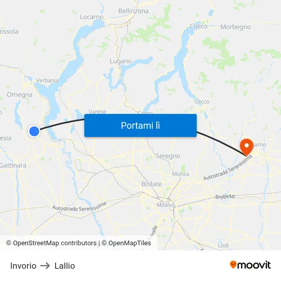 Invorio to Lallio map