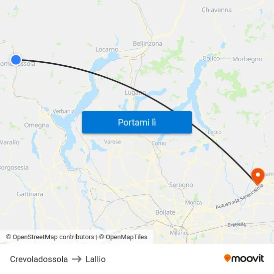 Crevoladossola to Lallio map