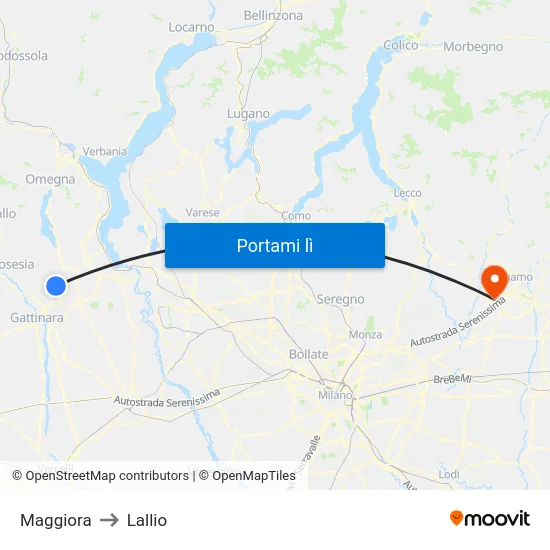 Maggiora to Lallio map