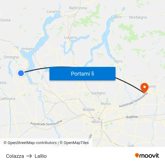 Colazza to Lallio map