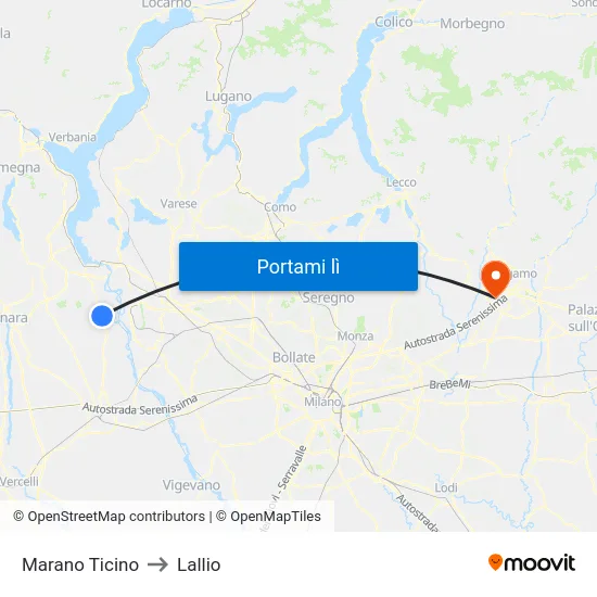 Marano Ticino to Lallio map