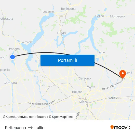 Pettenasco to Lallio map