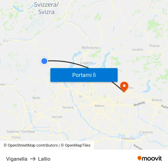 Viganella to Lallio map