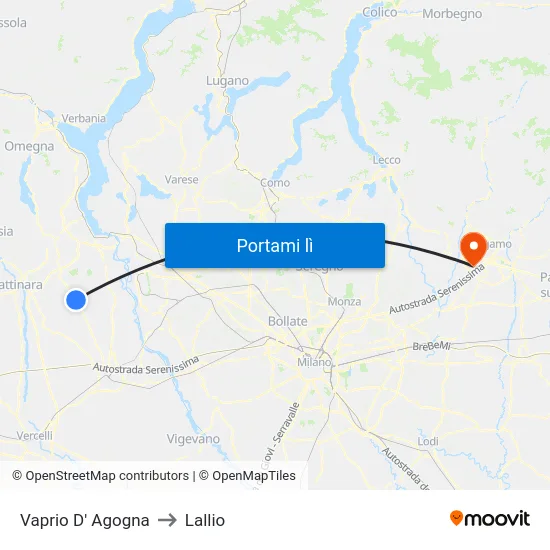 Vaprio D' Agogna to Lallio map