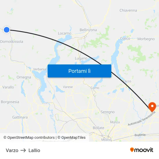 Varzo to Lallio map