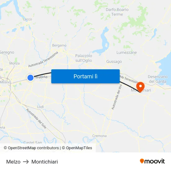 Melzo to Montichiari map