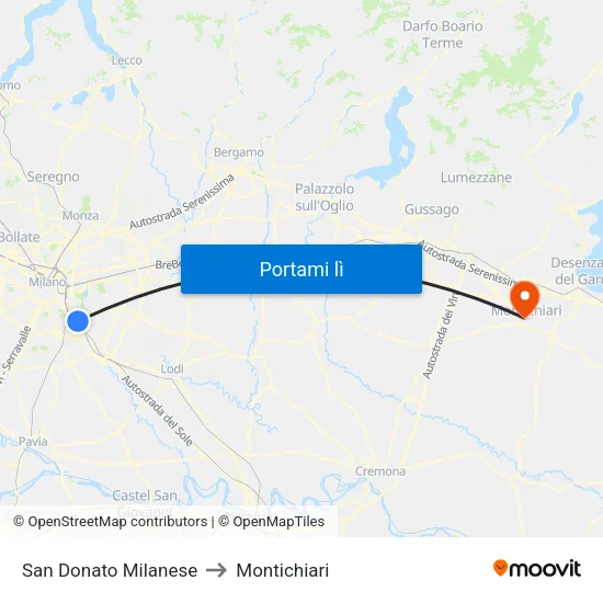 San Donato Milanese to Montichiari map
