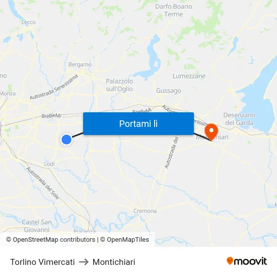 Torlino Vimercati to Montichiari map