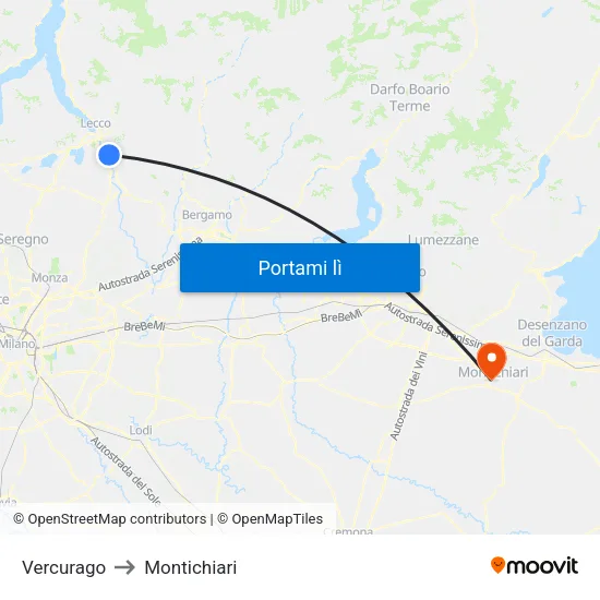 Vercurago to Montichiari map