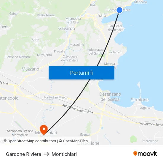 Gardone Riviera to Montichiari map