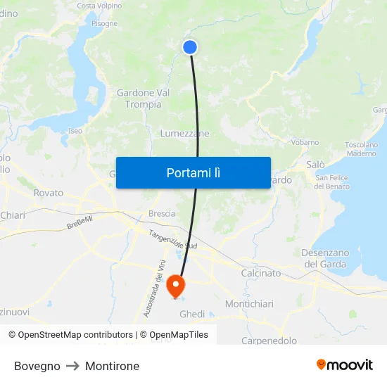 Bovegno to Montirone map