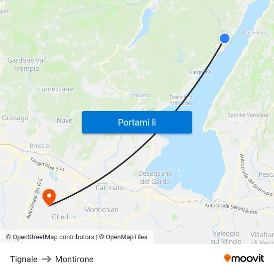 Tignale to Montirone map