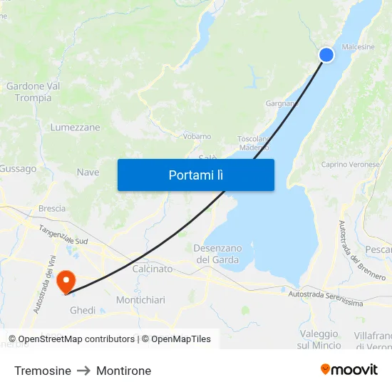 Tremosine to Montirone map