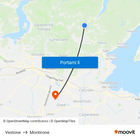 Vestone to Montirone map