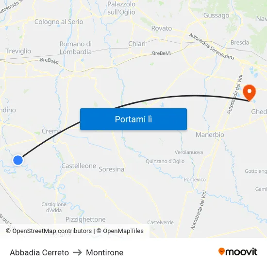 Abbadia Cerreto to Montirone map