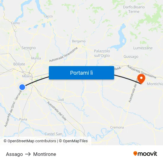 Assago to Montirone map