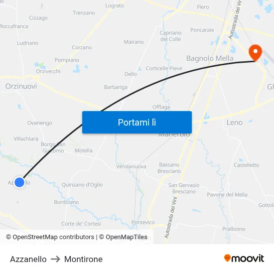 Azzanello to Montirone map