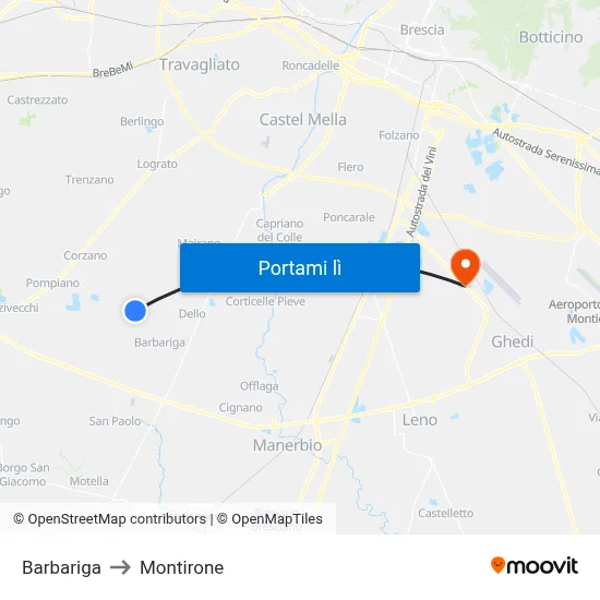 Barbariga to Montirone map