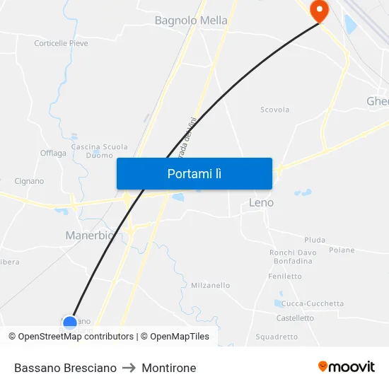Bassano Bresciano to Montirone map