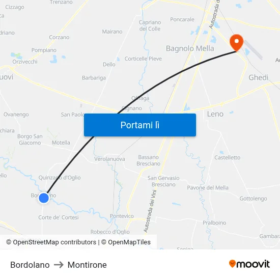 Bordolano to Montirone map
