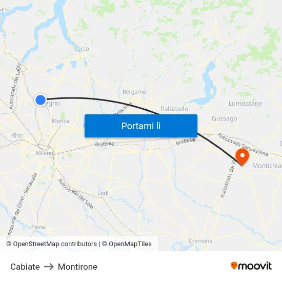 Cabiate to Montirone map