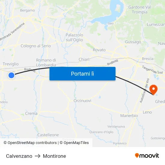 Calvenzano to Montirone map