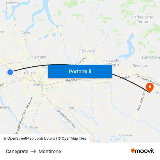 Canegrate to Montirone map