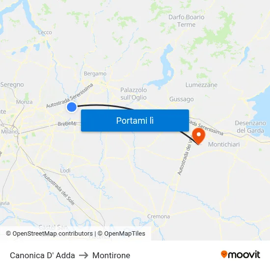 Canonica D' Adda to Montirone map